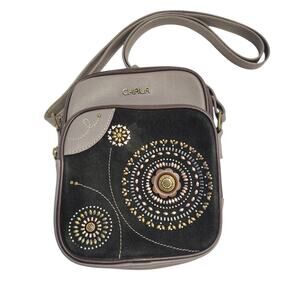 Chala Starburst Dazzled Organizer Crossbody Bag Boho Style Gray Taupe Brown